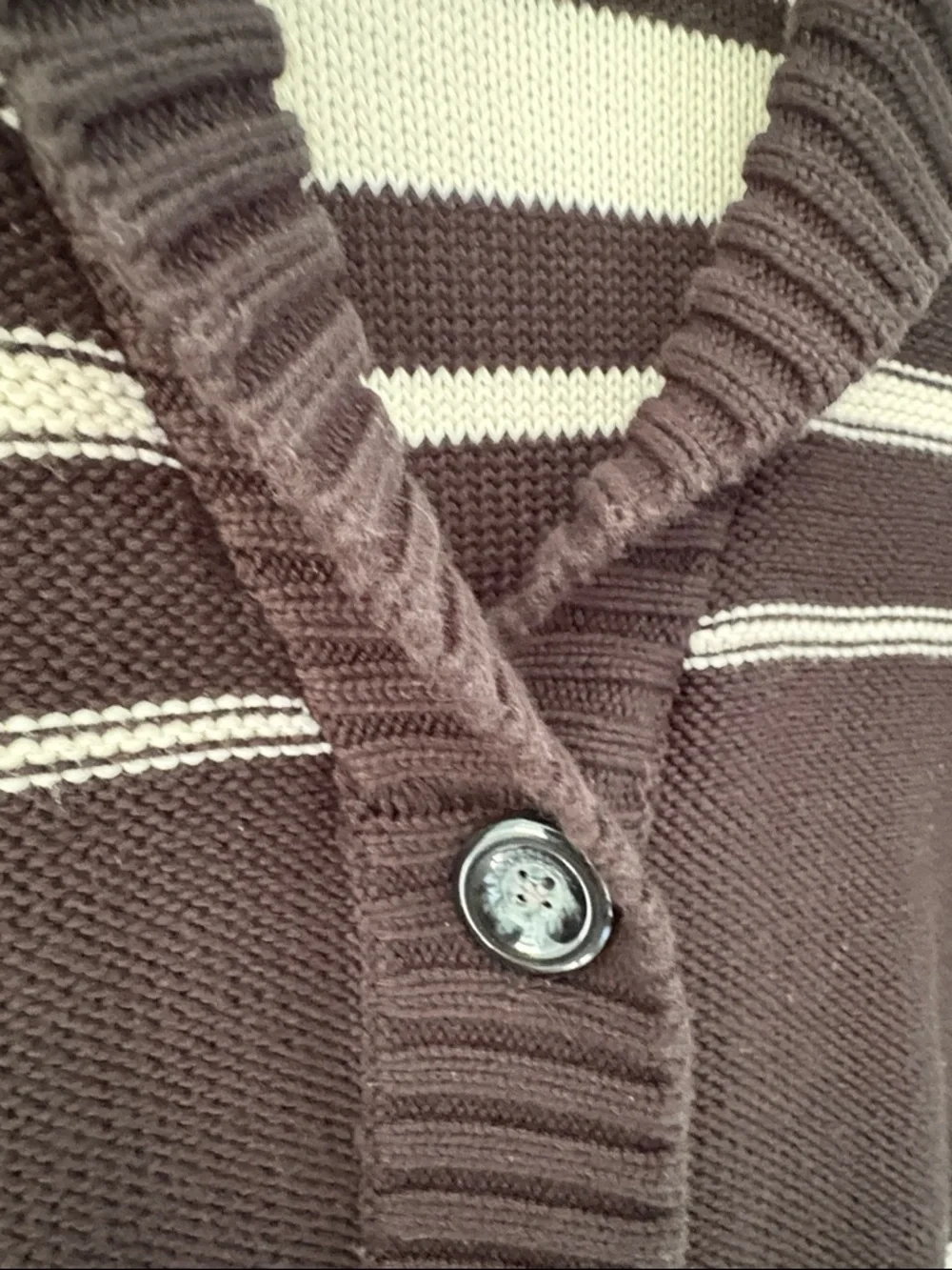 XL Charter Club Black and Cream Striped Shawl Collar button up‎ Cardigan Sweater